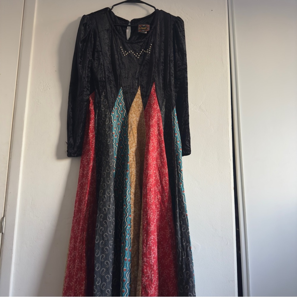 Vintage 90s Whimsigoth “Circle T" Velvet Patchwork Dress Size M